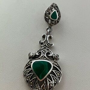 Sterling Silver Malachite Marcasite Pendant